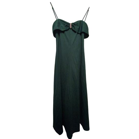 Vintage Sweetheart Neck Gown Maxi Dres Dark Green Formal Glam Union Made - Picture 1 of 13